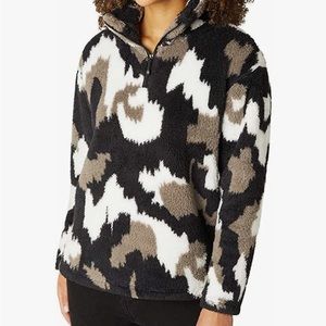 Eddie Bauer Plush Camo Print Faux Fur 1/4 Zip Pullover
